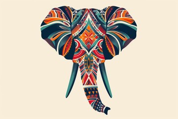 Sticker - Simple minimalist elephant head with colorful tribal patterns.