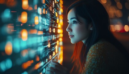 Aufkleber - Privacy Lock icon on a virtual screen interface of a laptop, woman interacting with computer, modern technology and security theme, highdefinition