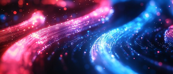 Poster - Abstract background featuring glowing data cables in motion, transferring information with bright light trails, vibrant and clear, 4K resolution
