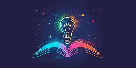 Poster - Stylized education logo with a light bulb and book.