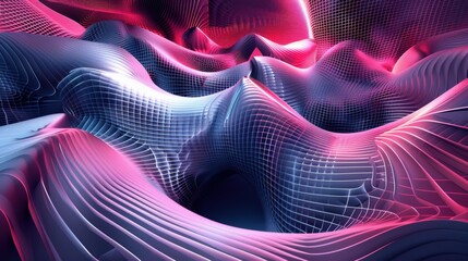 Wall Mural - Abstract 3D Render of Intertwined Pink and Blue Geometric Shapes