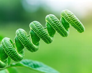 A close-up of a spiraling green plant, showcasing its vibrant leaves against a soft, blurred background.