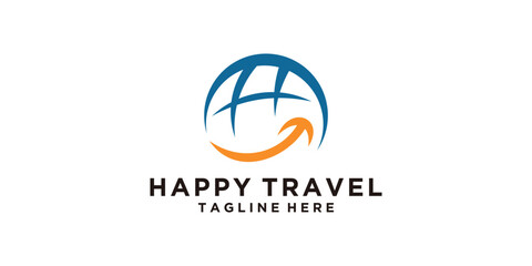 Wall Mural - logo design happy travel, smile, globe, holiday, logo design vector, icon, symbol, idea, creative.