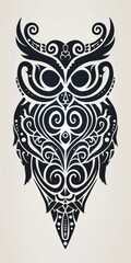 Sticker - Owl head silhouette adorned with intricate tribal patterns.