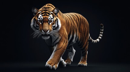 Wall Mural - Tiger Walking on Black Background