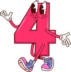 Poster - Math number four groovy character. Isolated cartoon vector whimsical funny digit 4 personage with googly eyes and limbs. Hilarious pink numeric symbol brings laughter to equations and education