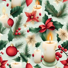 Canvas Print - Christmas Candle Seamless Craft Design for Festive Decor