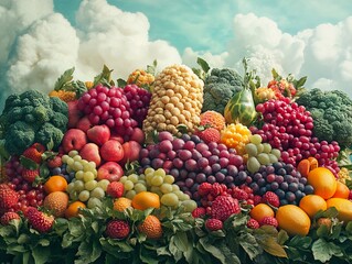 Sticker - Abundant Still Life: A Colorful Display of Fresh Fruits and Vegetables