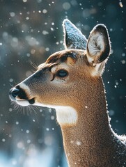 Wall Mural - Close-up of deer in snowy environment