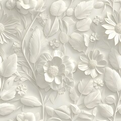 Canvas Print - 3D floral wallpaper with white flowers and leaves