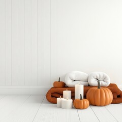 Poster - Autumnal Decor with Pumpkins, Candles, and Blanket.