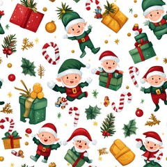 Wall Mural - Joyful Santa's Workshop Seamless Pattern Design