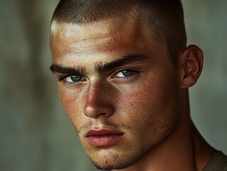 Canvas Print - Intense Portrait of a Young Man with Green Eyes