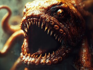 Canvas Print - Close-Up of a Terrifying Sea Monster with Sharp Teeth