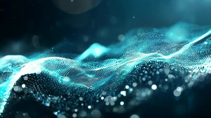 Wall Mural - Abstract 3D Particle Wave with Neon Blue Light and Bokeh Effects