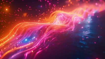 Aufkleber - Vivid neon streams of light flow dynamically against a dark backdrop.