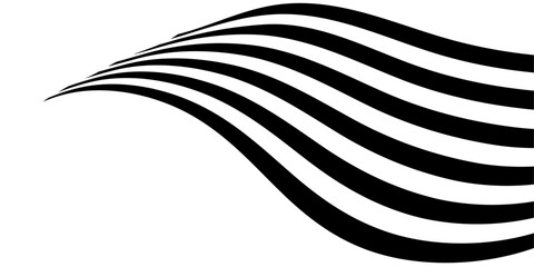 Wall Mural - black on white abstract perspective wave line stripes. wavy shape .striped pattern design with 3d di