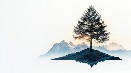 Wall Mural - Mountain Tree Silhouette.