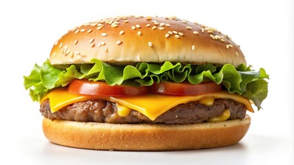 Panoramic cheeseburger isolated on white background