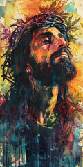 Life of Jesus Christ,depicted in a watercolor style. AI generative.