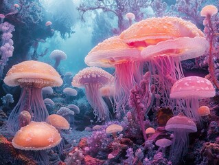 Canvas Print - Vibrant Jellyfish in a Coral Reef: Underwater Beauty