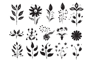 Wall Mural - Botanical flowers silhouette