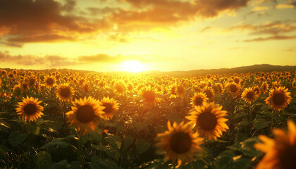 Sunset landscape behind a field of sunflowers, highly detailed, photo realistic, high resolution, dynamic lighting --ar 7:4 --quality 2 --v 6.1 Job ID: 55d9af6f-9dfb-4ae5-ba8d-bd71aff3d0ff