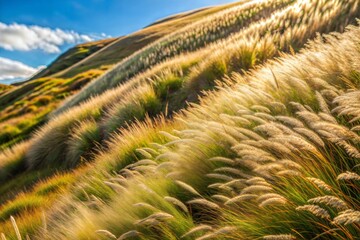 Poster - Hillside with golden grass swaying in sunlight close-up