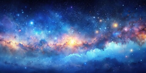 panoramic watercolor painting of a dazzling starry sky