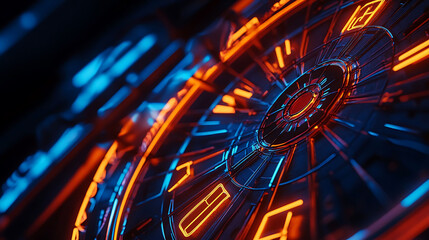 Wall Mural - A close-up shot of a futuristic, glowing, circular mechanism.