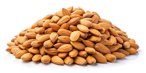 Pile of raw almond nuts isolated on white background