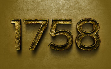 Wall Mural - 3D dark golden number design of 1758 on cracked golden background.