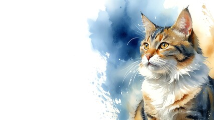 Aegean cat, captured in a serene watercolor portrait. Drawing. Art. Illustration. Copy Space. 3