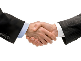 two businessmen shaking hands in modern office, celebrating a successful merger deal, looking confid