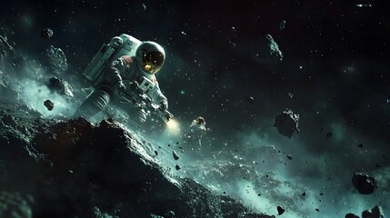 Wall Mural - Astronauts exploring an asteroid 3D rendering. 