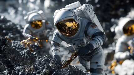 Wall Mural - Astronauts exploring an asteroid 3D rendering. 