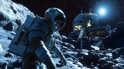 Wall Mural - Astronauts exploring an asteroid 3D rendering. 
