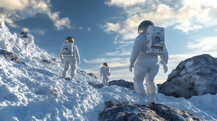 Wall Mural - Astronauts exploring an asteroid 3D rendering. 