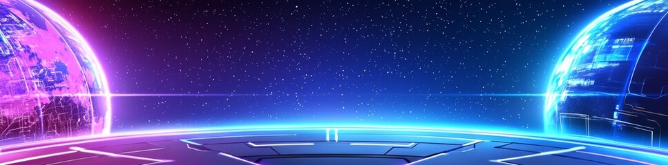 night sky web banner with nebula and stars. space background.