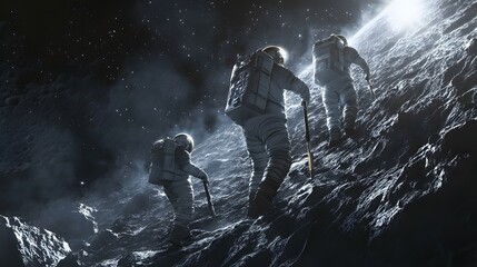 Wall Mural - Astronauts exploring an asteroid 3D rendering. 