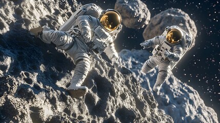 Wall Mural - Astronauts exploring an asteroid 3D rendering. 
