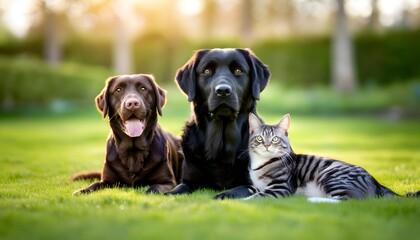 Wall Mural - Black Labrador enjoying a sunny day on the grass