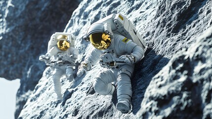 Wall Mural - Astronauts exploring an asteroid 3D rendering. 