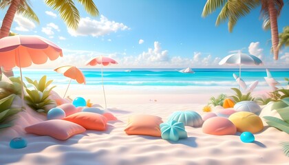 Wall Mural - Vibrant candy-colored beach filled with sweet summer vibes and sunny skies