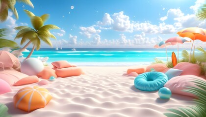 Wall Mural - Vibrant candy-colored beach filled with sweet summer vibes and sunny skies