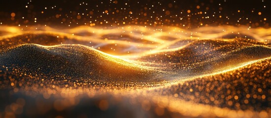 Wall Mural - abstract golden wavy background with glowing particles.