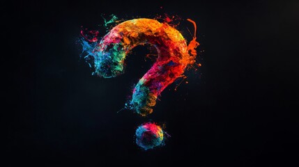 Wall Mural - Colorful question mark on dark background, abstract art. Creativity and mystery concept