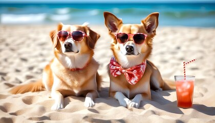 Wall Mural - Golden retriever relaxing on the beach, embodying the essence of a joyful seaside holiday with furry companions