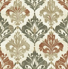 Wall Mural - Seamless pattern of damask fabric with an earthy color palette