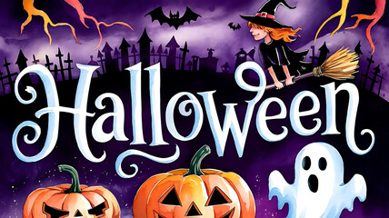 A banner with text halloween, happy halloween banner